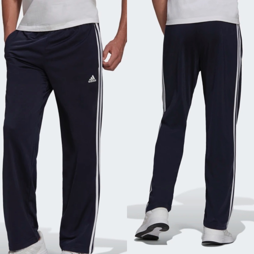 Adidas PRIMEGREEN ESSENTIALS WARM-UP OPEN HEM 3-STRIPES TRACK PANTS Blue NEW